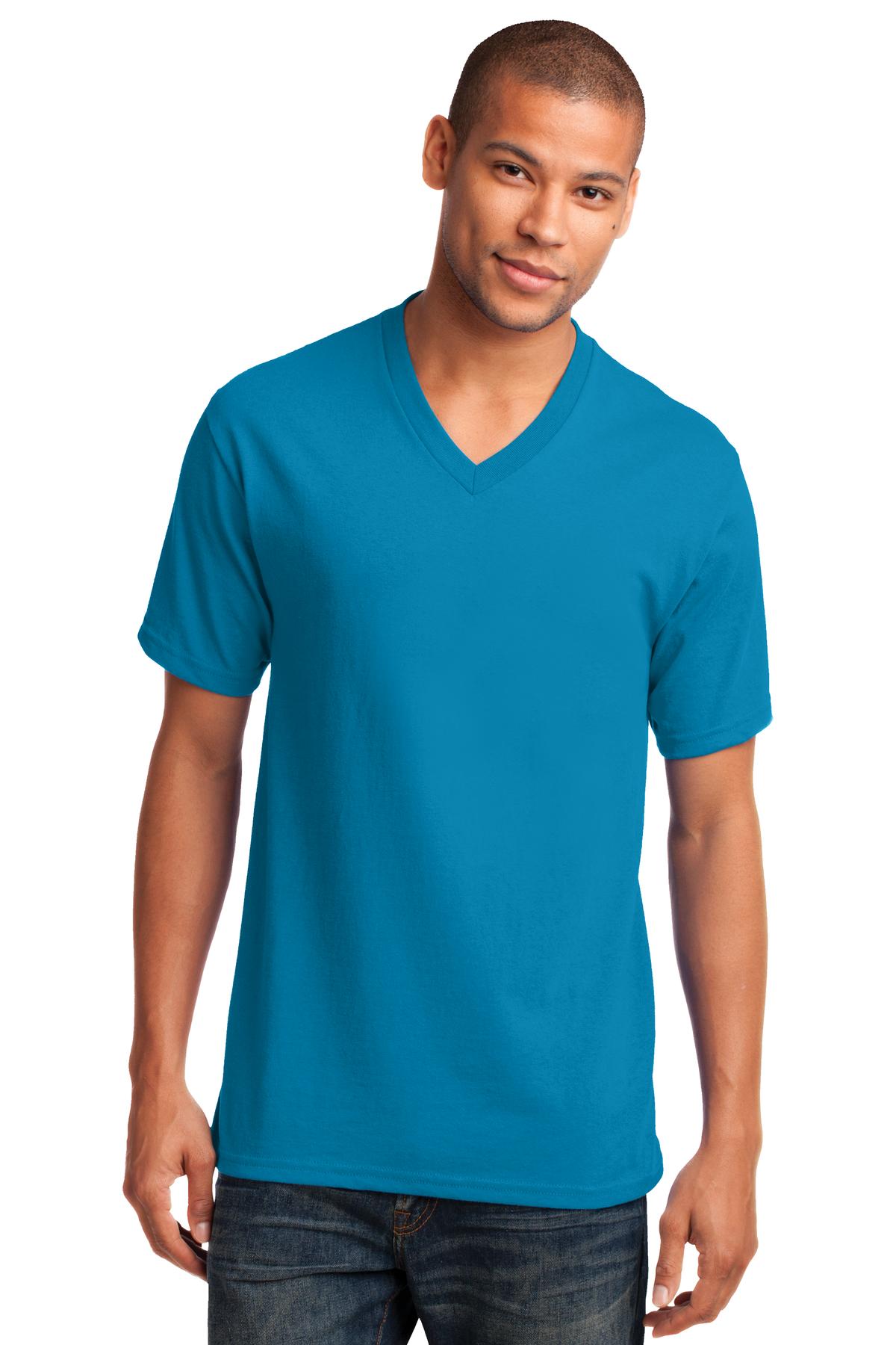 Custom Embroidered Port & Co T-Shirts  in Neon Blue