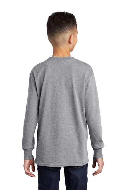 Custom Embroidered Port & Company Youth Long Sleeve Core Cotton Tee. PC54YLS,Athletic Heather