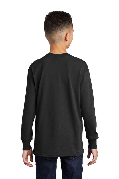 Custom Embroidered Port & Company Youth Long Sleeve Core Cotton Tee. PC54YLS,Jet Black