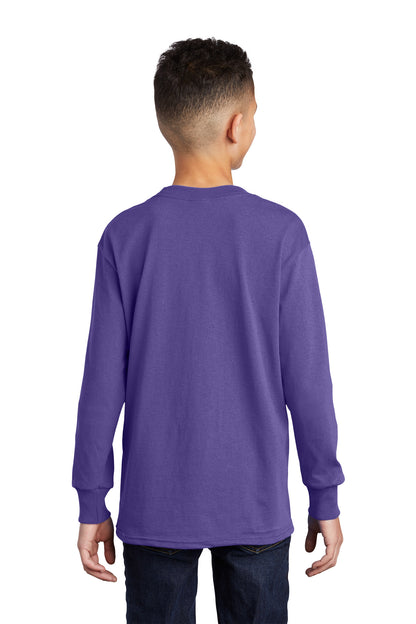Custom Embroidered Port & Company Youth Long Sleeve Core Cotton Tee. PC54YLS,Purple