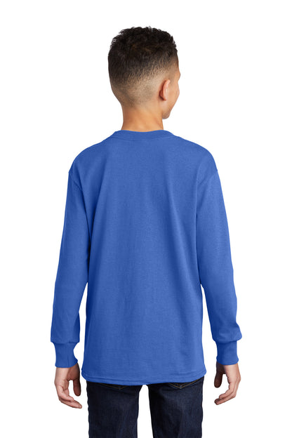 Custom Embroidered Port & Company Youth Long Sleeve Core Cotton Tee. PC54YLS,Royal