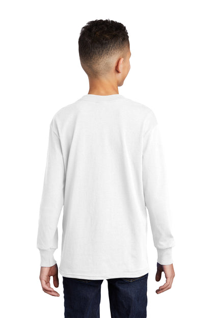 Custom Embroidered Port & Company Youth Long Sleeve Core Cotton Tee. PC54YLS,White