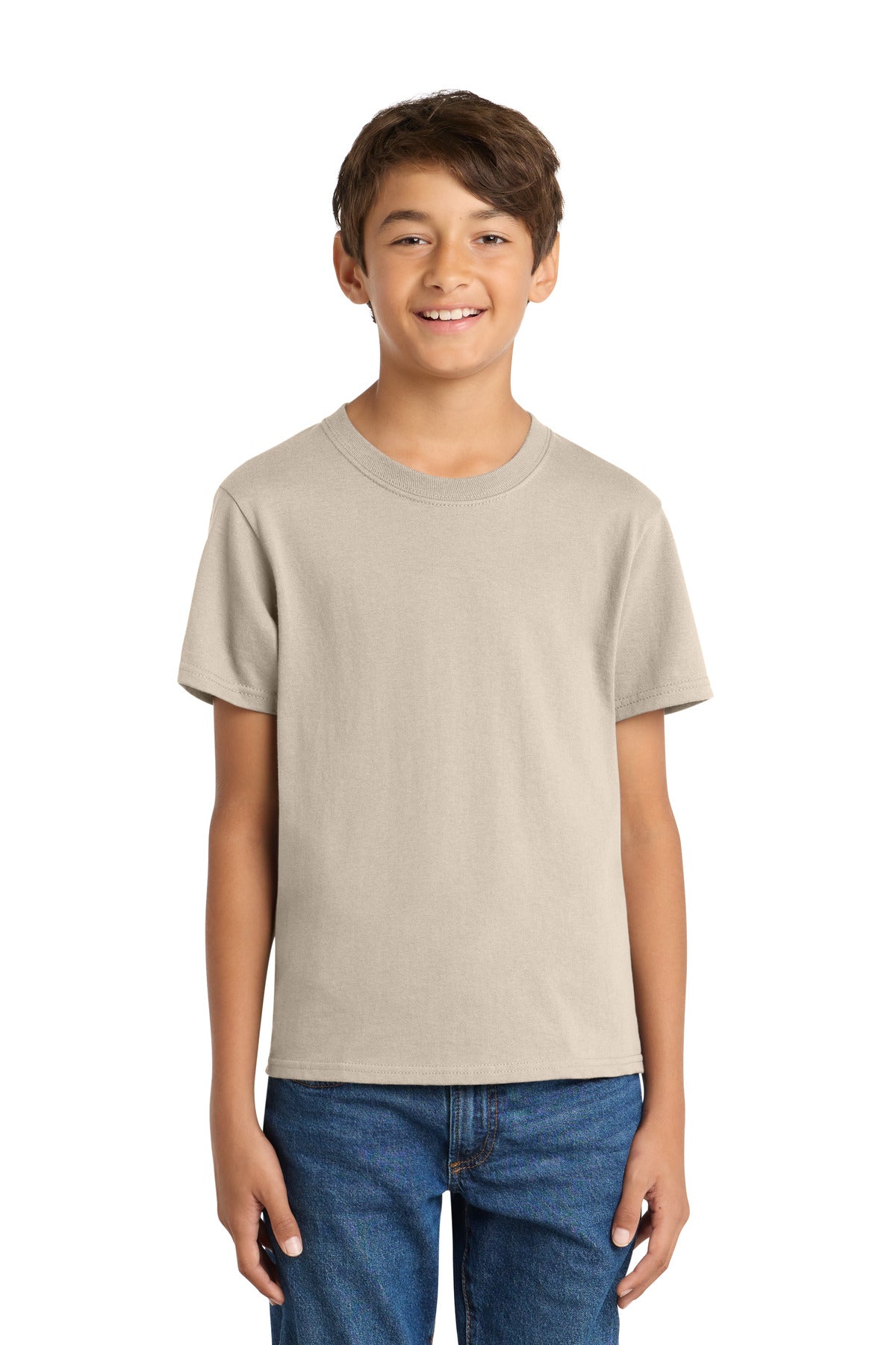 Custom Embroidered Port & Co T-Shirts  in Light Sand