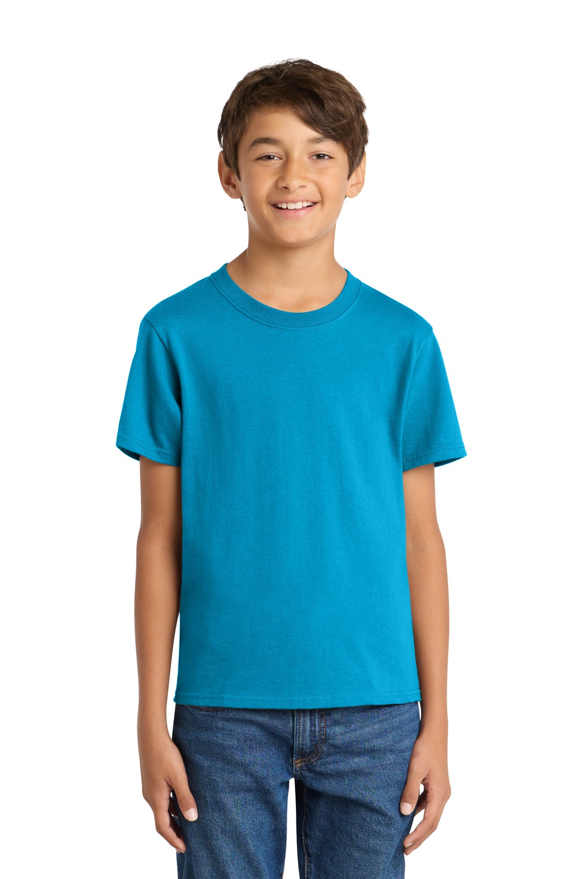 Custom Embroidered Port & Co T-Shirts  in Neon Blue