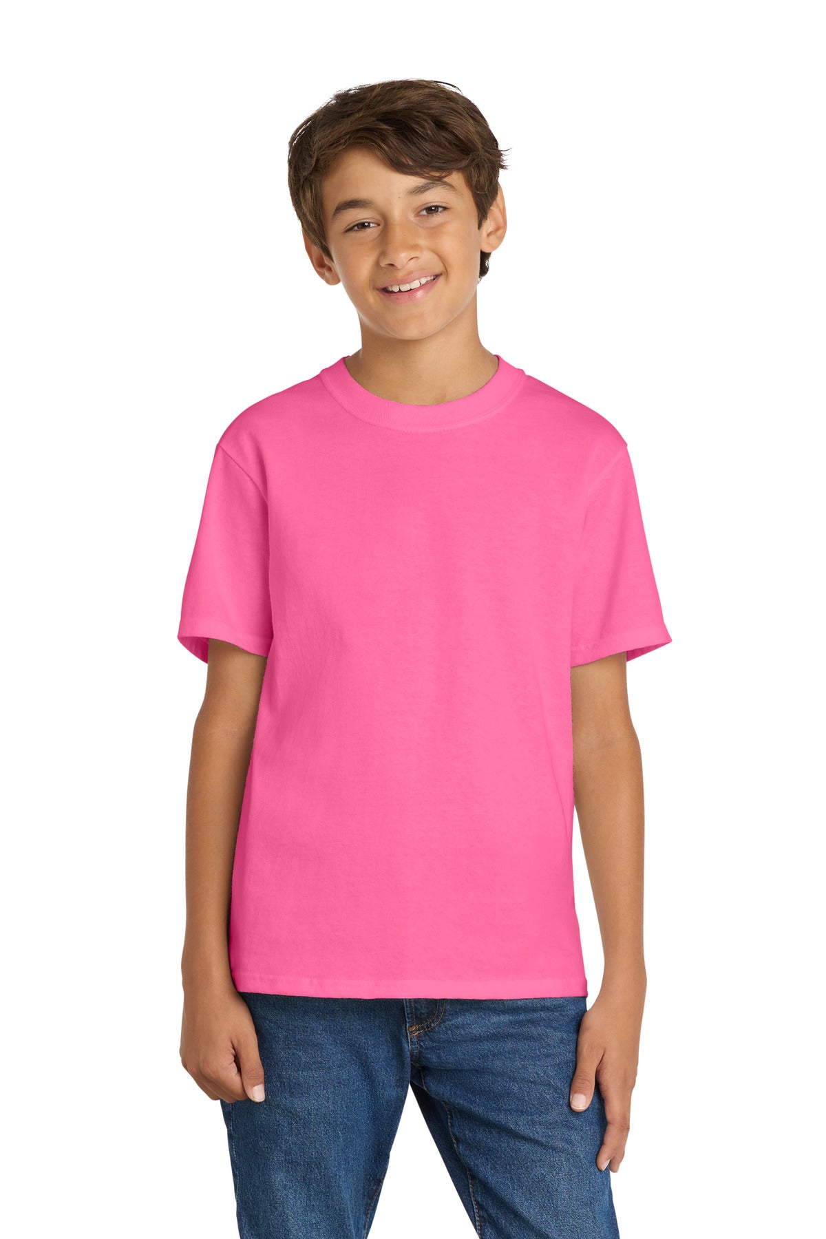 Custom Embroidered Port & Co T-Shirts  in Neon Pink