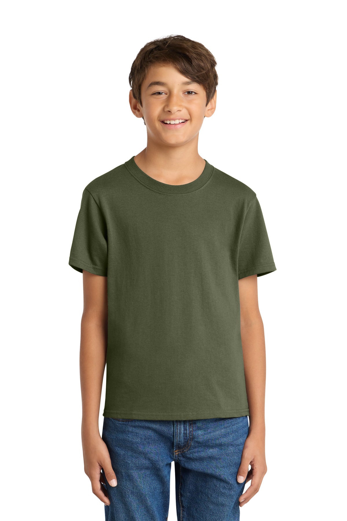 Custom Embroidered Port & Co T-Shirts  in Olive Drab Green