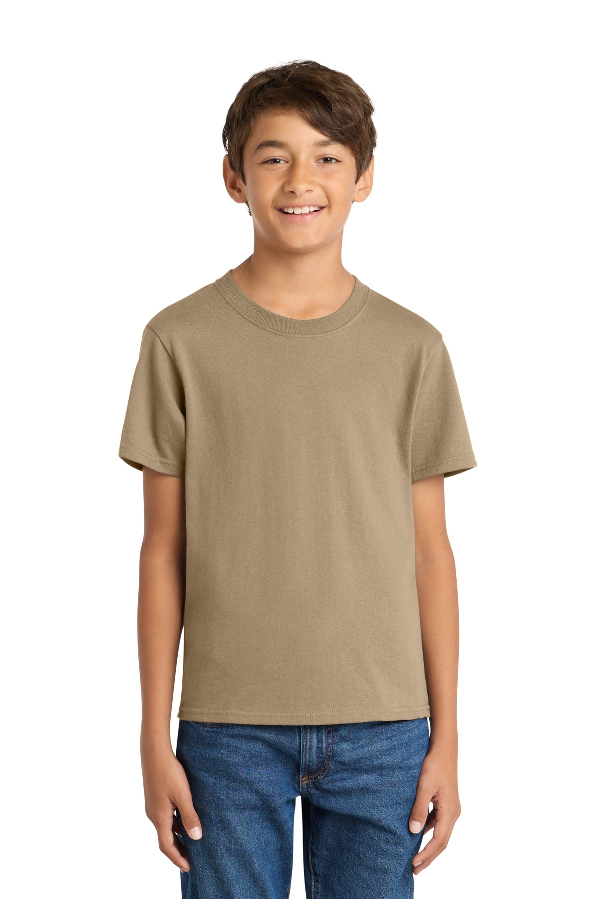 Custom Embroidered Port & Co T-Shirts  in Sand
