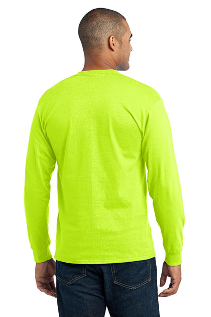 Custom Embroidered Port & Company Tall Long Sleeve Core Blend Tee. PC55LST,Safety Green