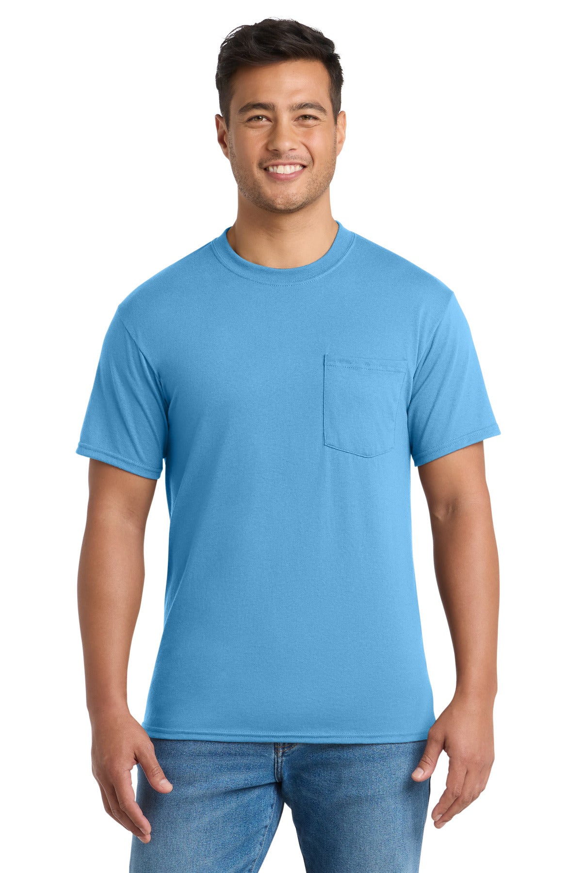 Custom Embroidered Port & Co T-Shirts  in Aquatic Blue