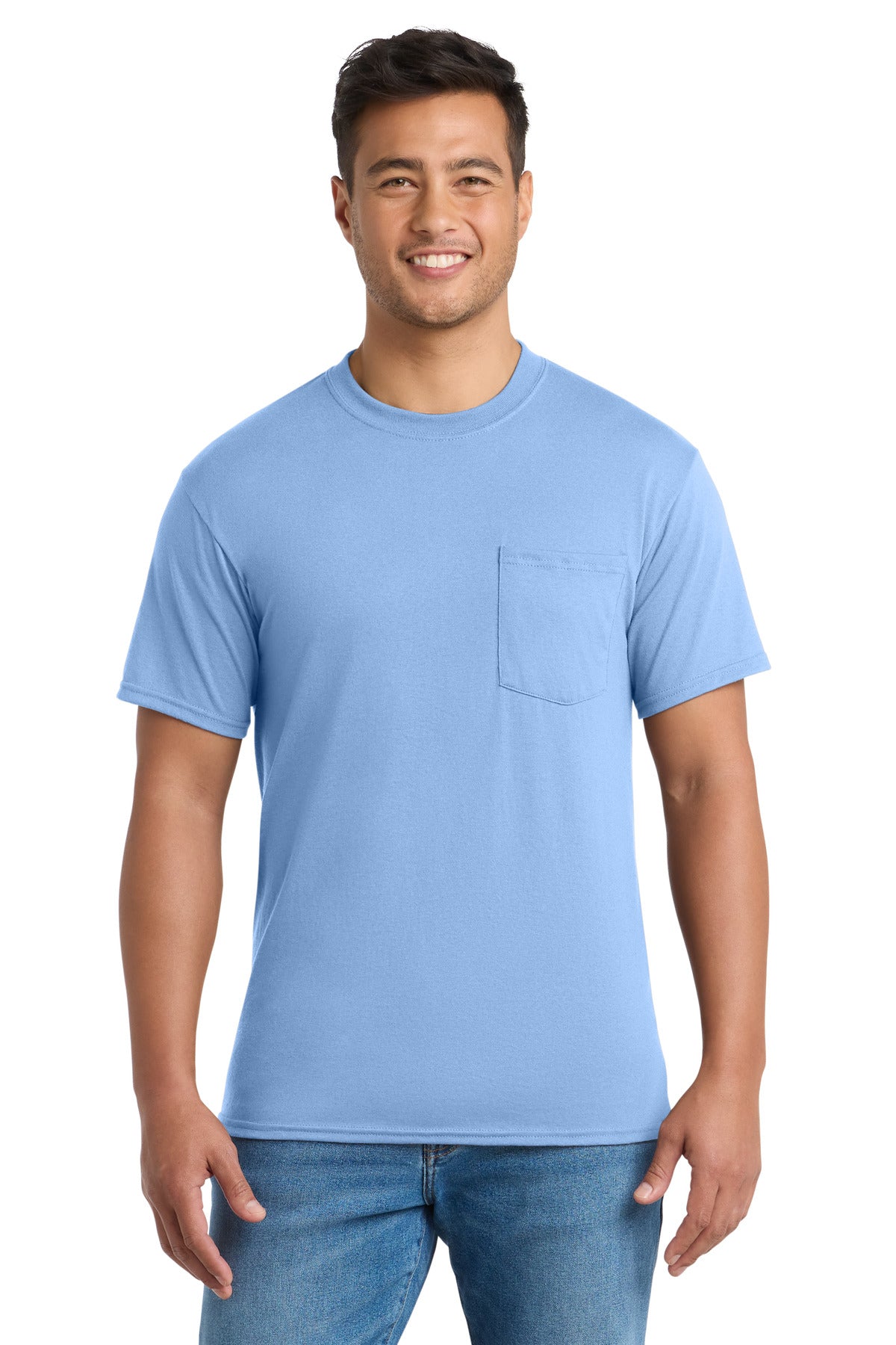 Custom Embroidered Port & Co T-Shirts  in Light Blue