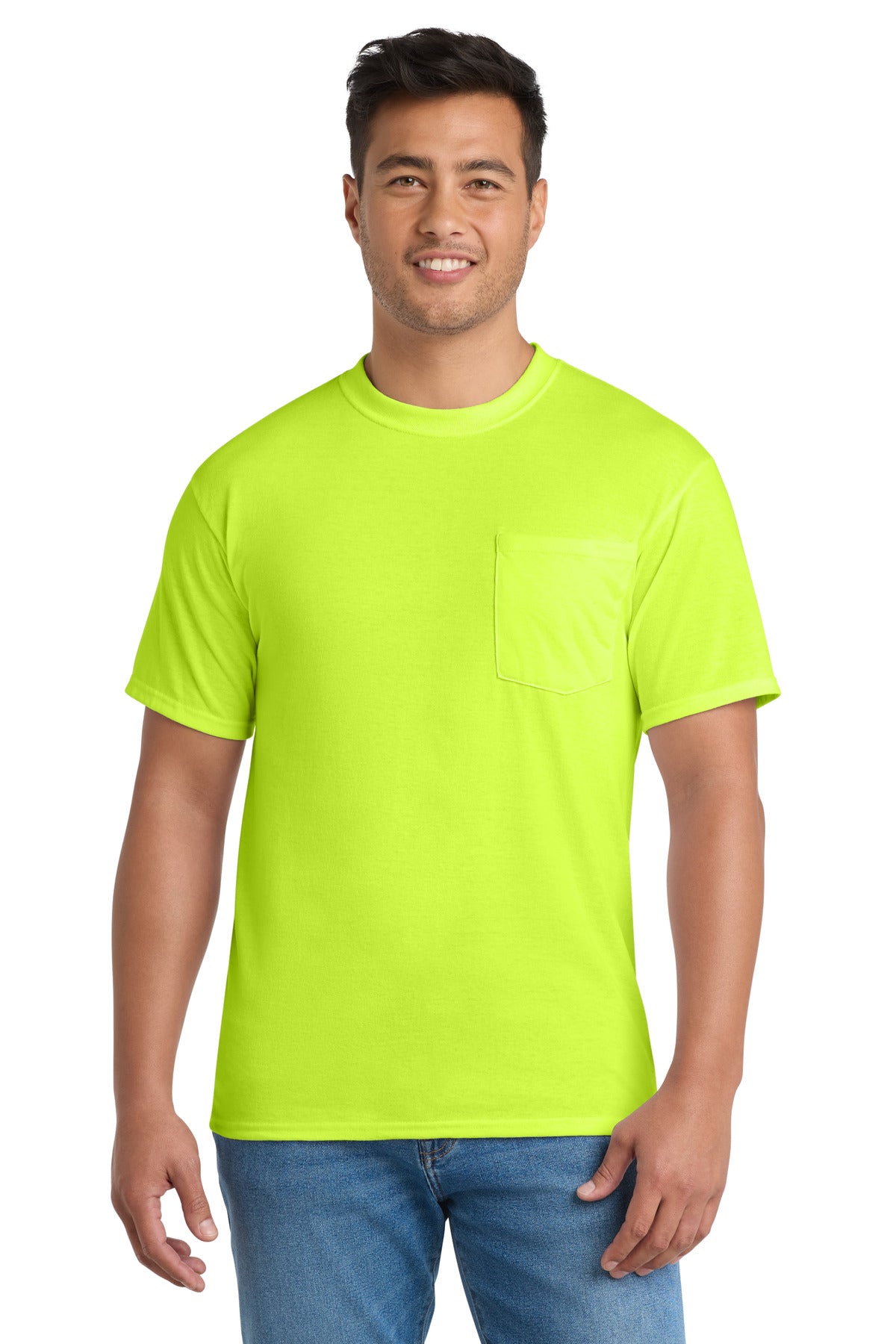Custom Embroidered Port & Co T-Shirts  in Safety Green