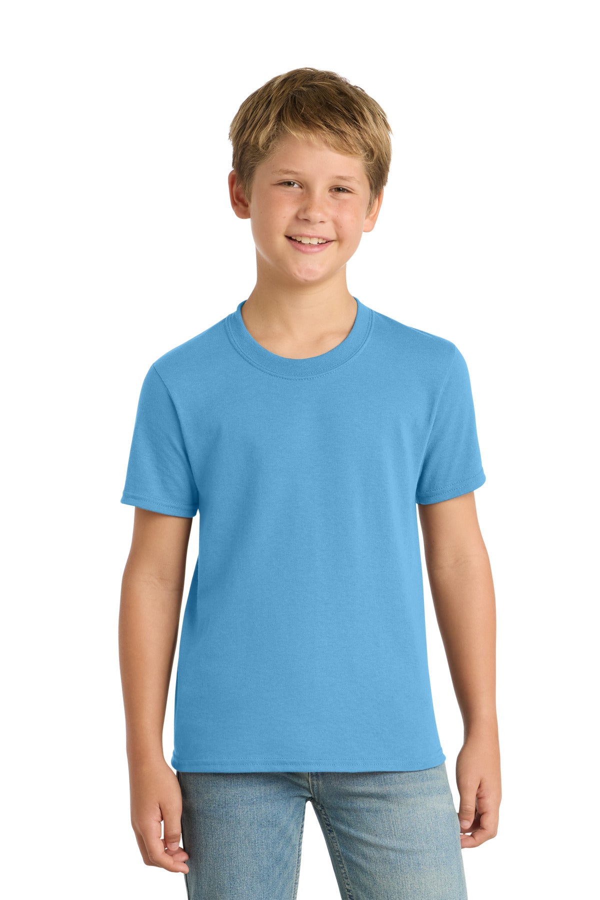 Custom Embroidered Port & Co T-Shirts  in Aquatic Blue