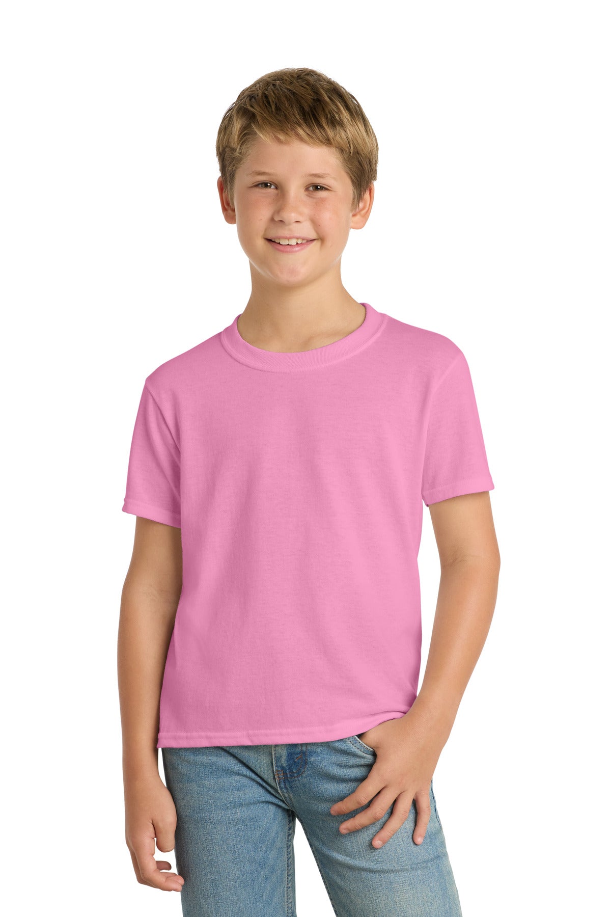 Custom Embroidered Port & Co T-Shirts  in Candy Pink