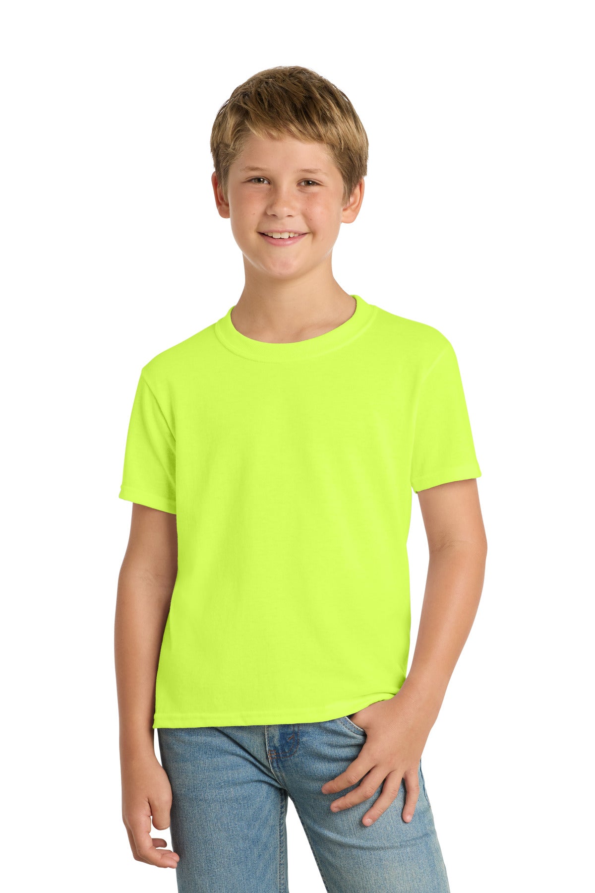 Custom Embroidered Port & Co T-Shirts  in Safety Green
