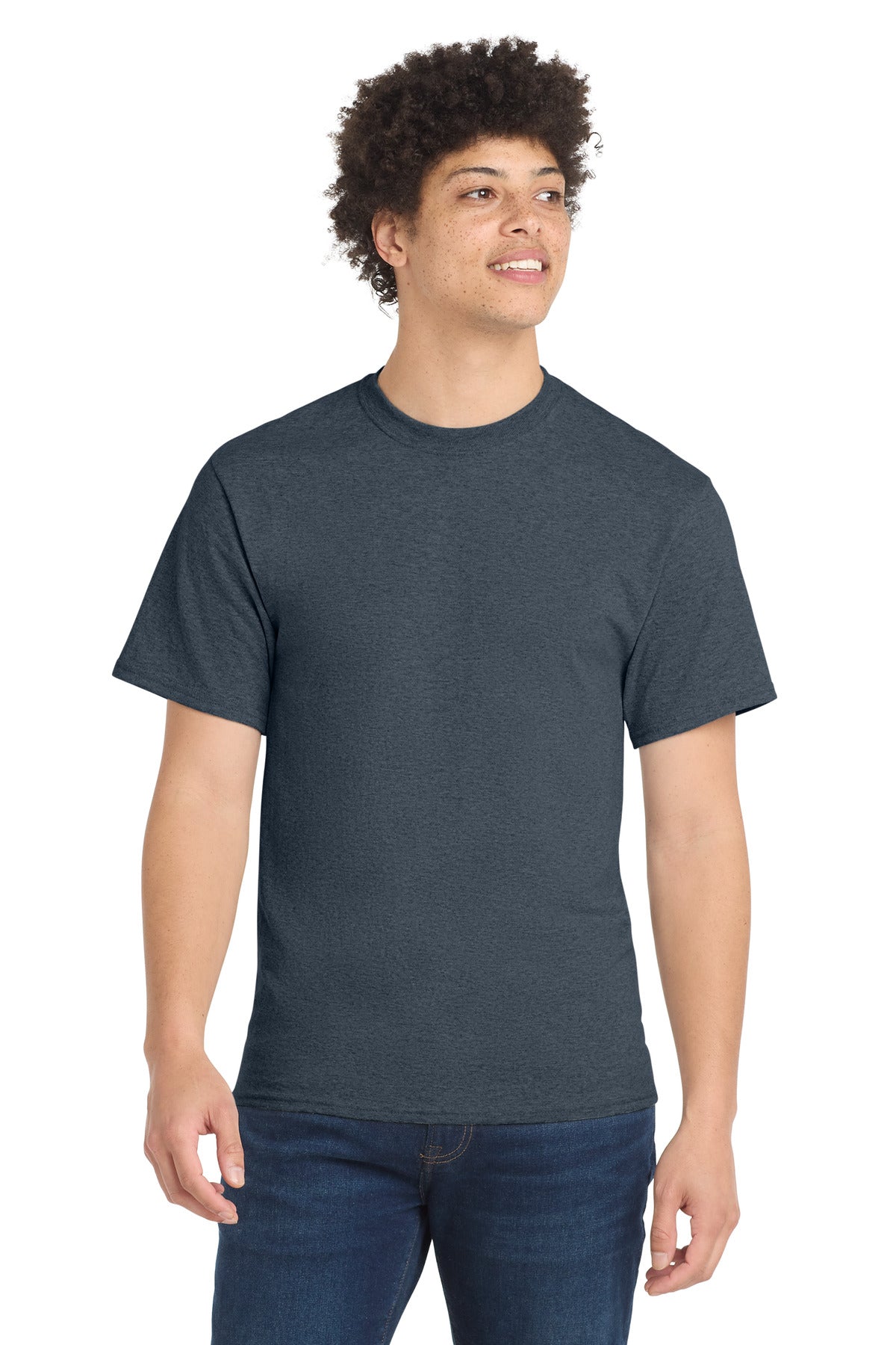 Custom Embroidered Port & Co T-Shirts  in Heather Navy