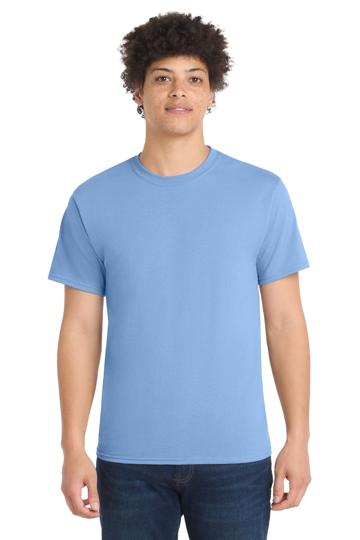 Custom Embroidered Port & Co T-Shirts  in Light Blue