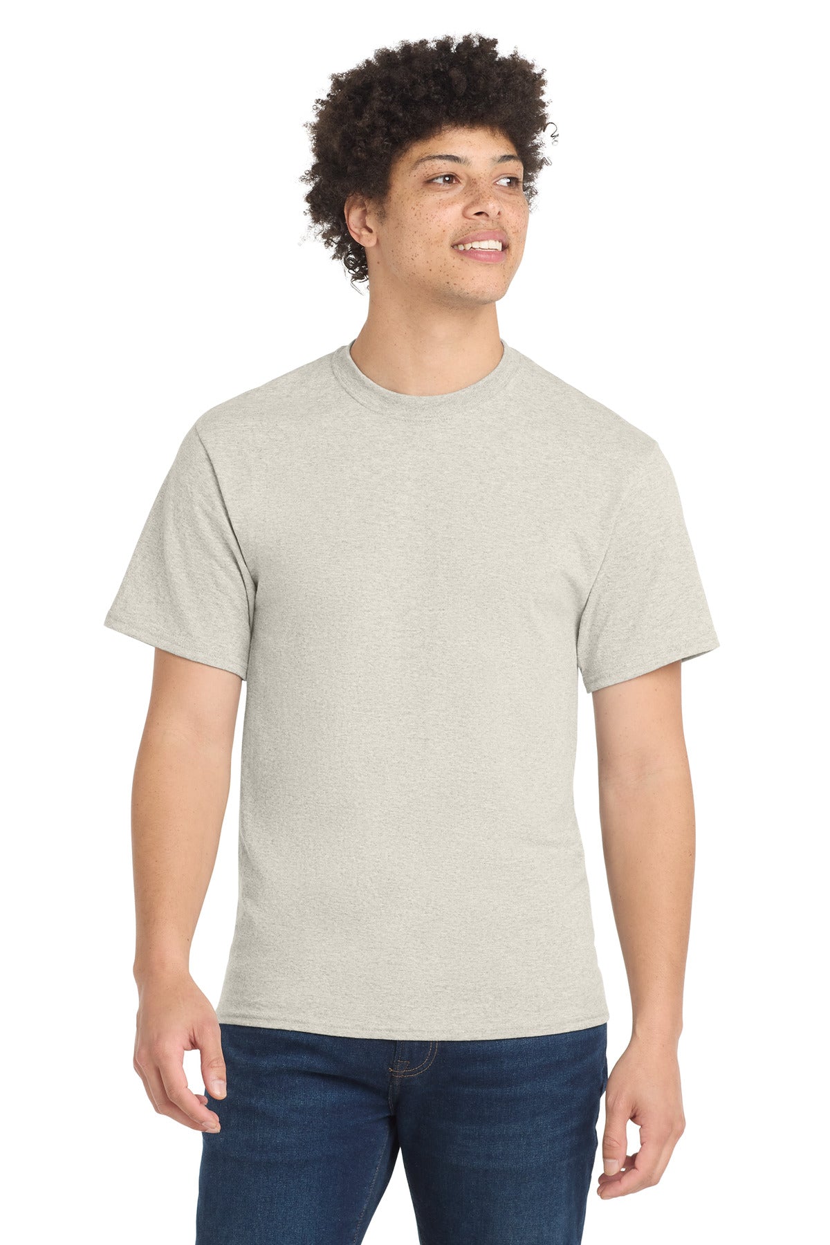 Custom Embroidered Port & Co T-Shirts  in Oatmeal Heather
