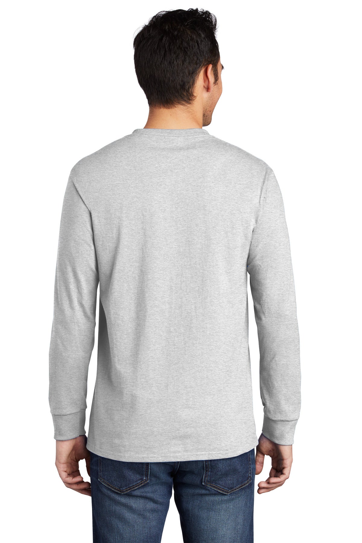 Custom Embroidered Port & Company Tall Long Sleeve Essential Pocket Tee. PC61LSPT,Ash