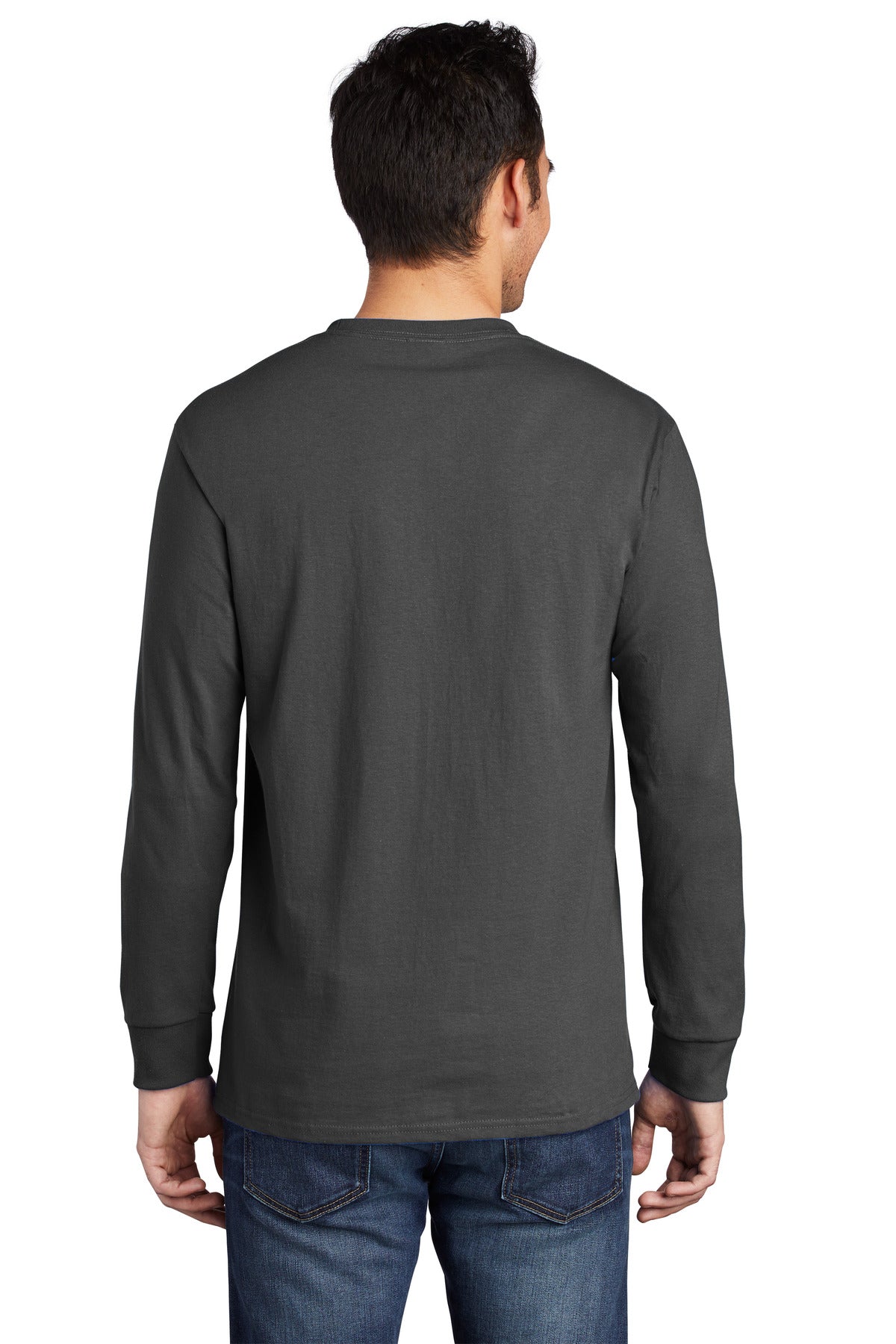 Custom Embroidered Port & Company Tall Long Sleeve Essential Pocket Tee. PC61LSPT,Charcoal
