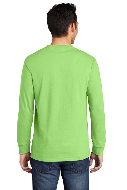 Custom Embroidered Port & Company Tall Long Sleeve Essential Pocket Tee. PC61LSPT,Lime
