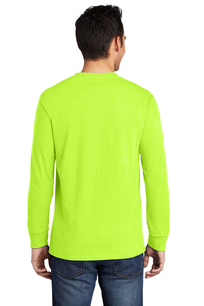 Custom Embroidered Port & Company Long Sleeve Essential Pocket Tee.  PC61LSP,S. Green