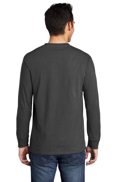 Custom Embroidered Port & Company Long Sleeve Essential Pocket Tee.  PC61LSP,Charcoal