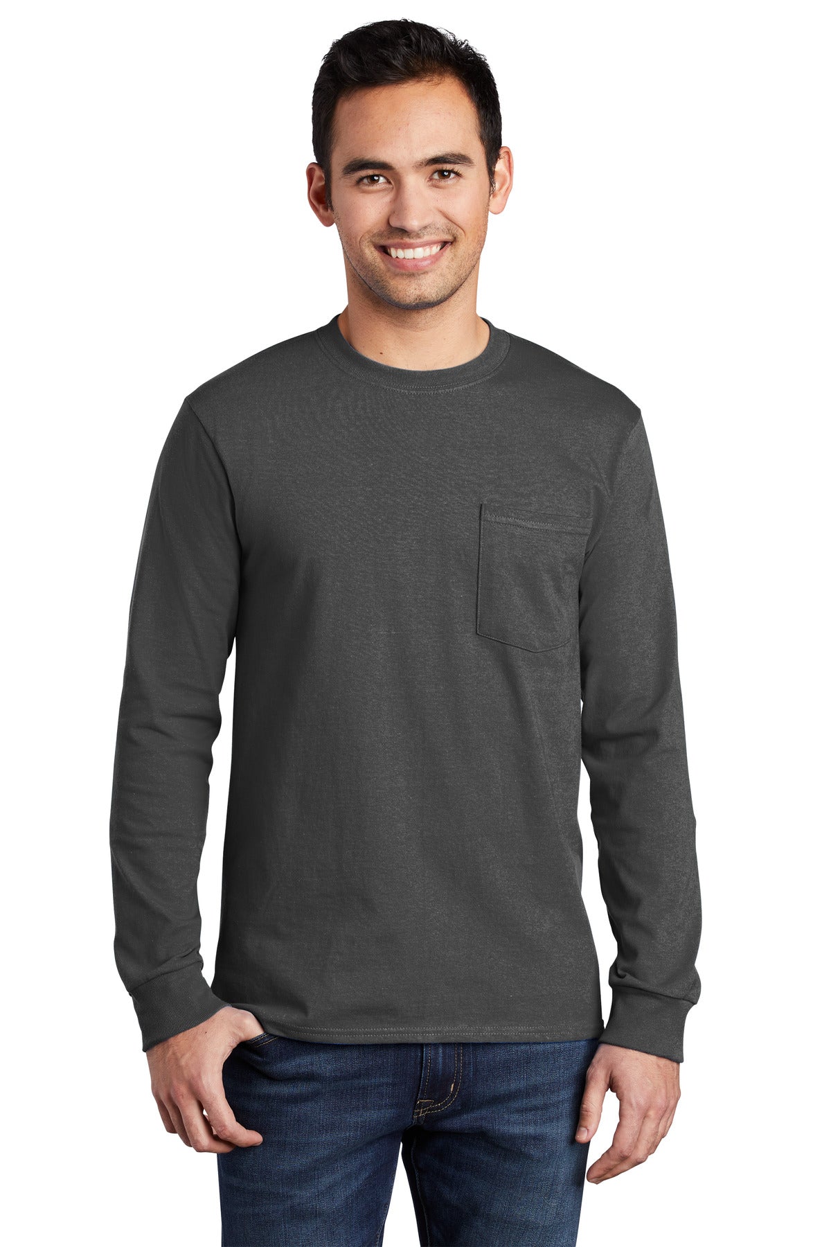 Port & Company Long Sleeve Essential Pocket Tee.  PC61LSP