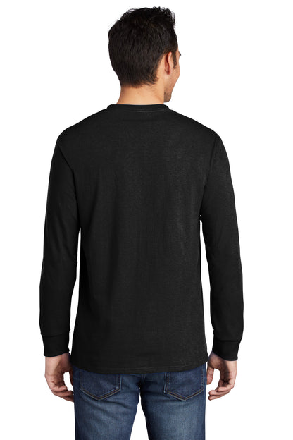 Custom Embroidered Port & Company Long Sleeve Essential Pocket Tee.  PC61LSP,Jet Black