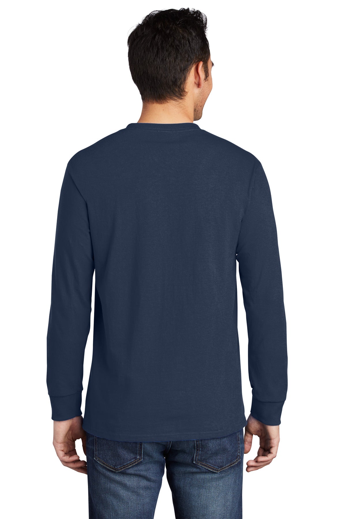 Custom Embroidered Port & Company Long Sleeve Essential Pocket Tee.  PC61LSP,Navy