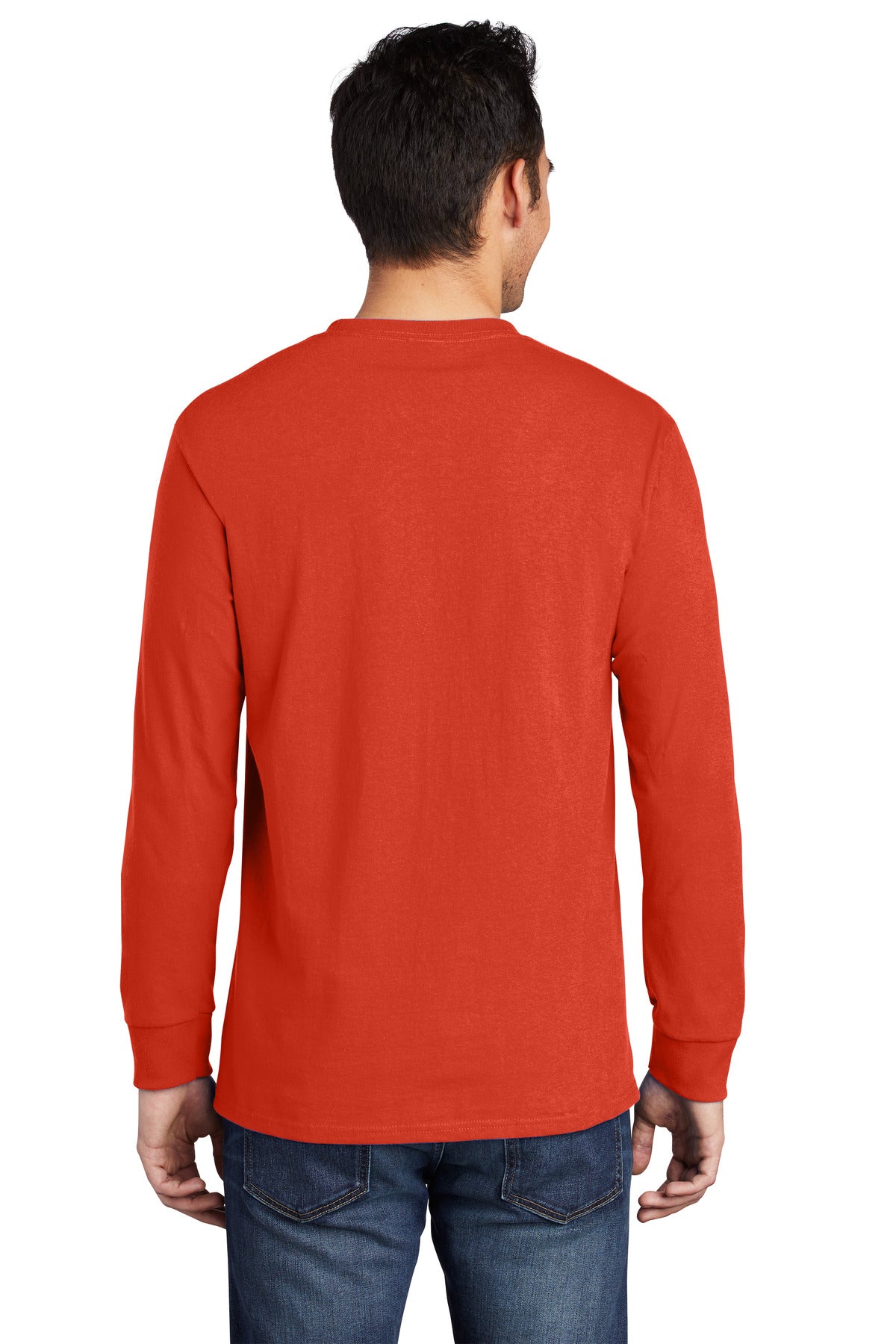 Custom Embroidered Port & Company Long Sleeve Essential Pocket Tee.  PC61LSP,Orange