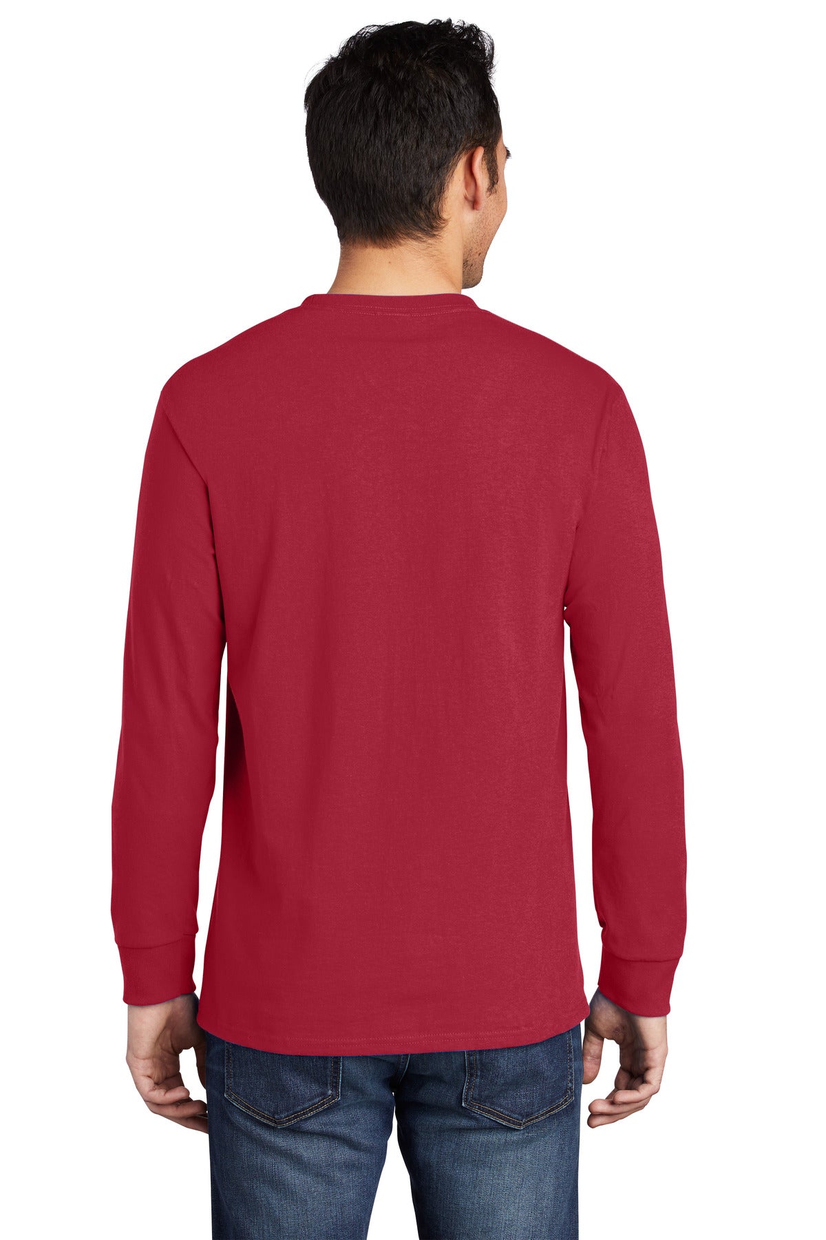 Custom Embroidered Port & Company Long Sleeve Essential Pocket Tee.  PC61LSP,Red