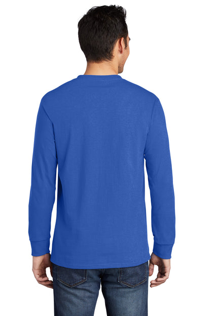 Custom Embroidered Port & Company Long Sleeve Essential Pocket Tee.  PC61LSP,Royal