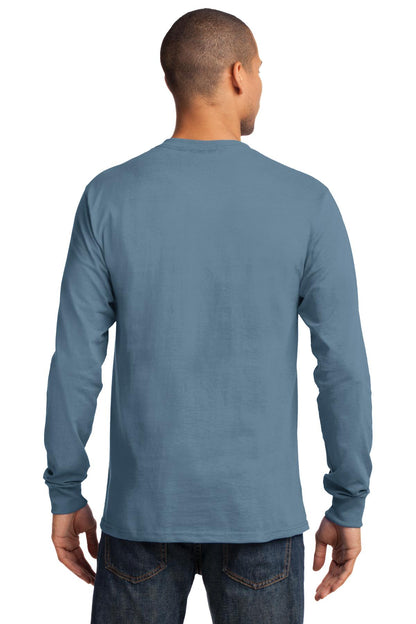 Custom Embroidered Port & Company - Tall Long Sleeve Essential Tee. PC61LST,Stonewashed Blue