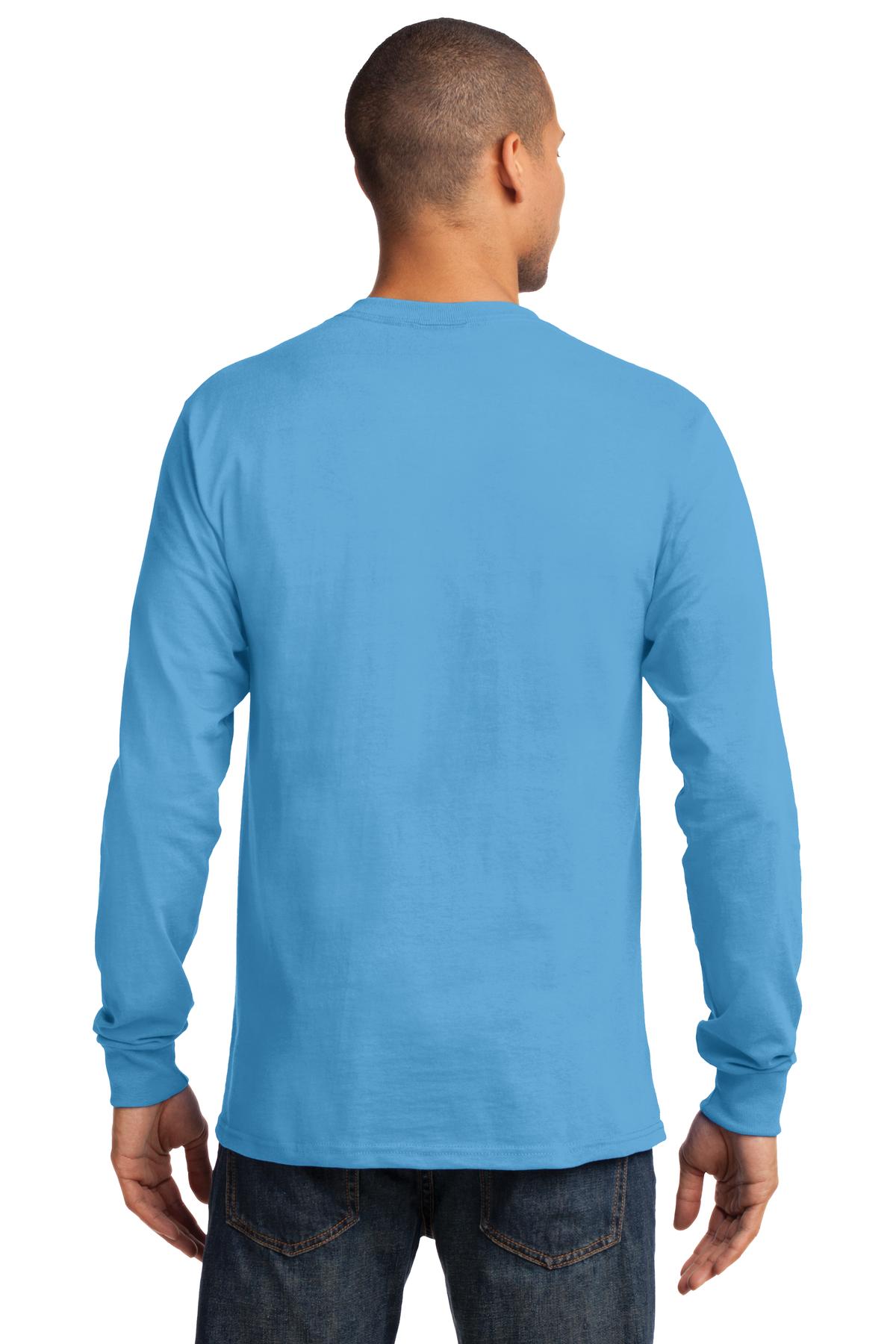 Custom Embroidered Port & Company Long Sleeve Essential Tee. PC61LS,Aquatic Blue