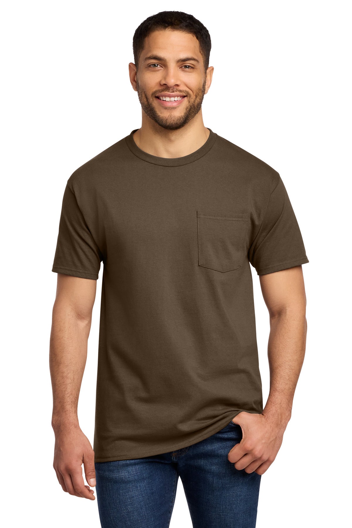 Custom Embroidered Port & Co T-Shirts  in Brown