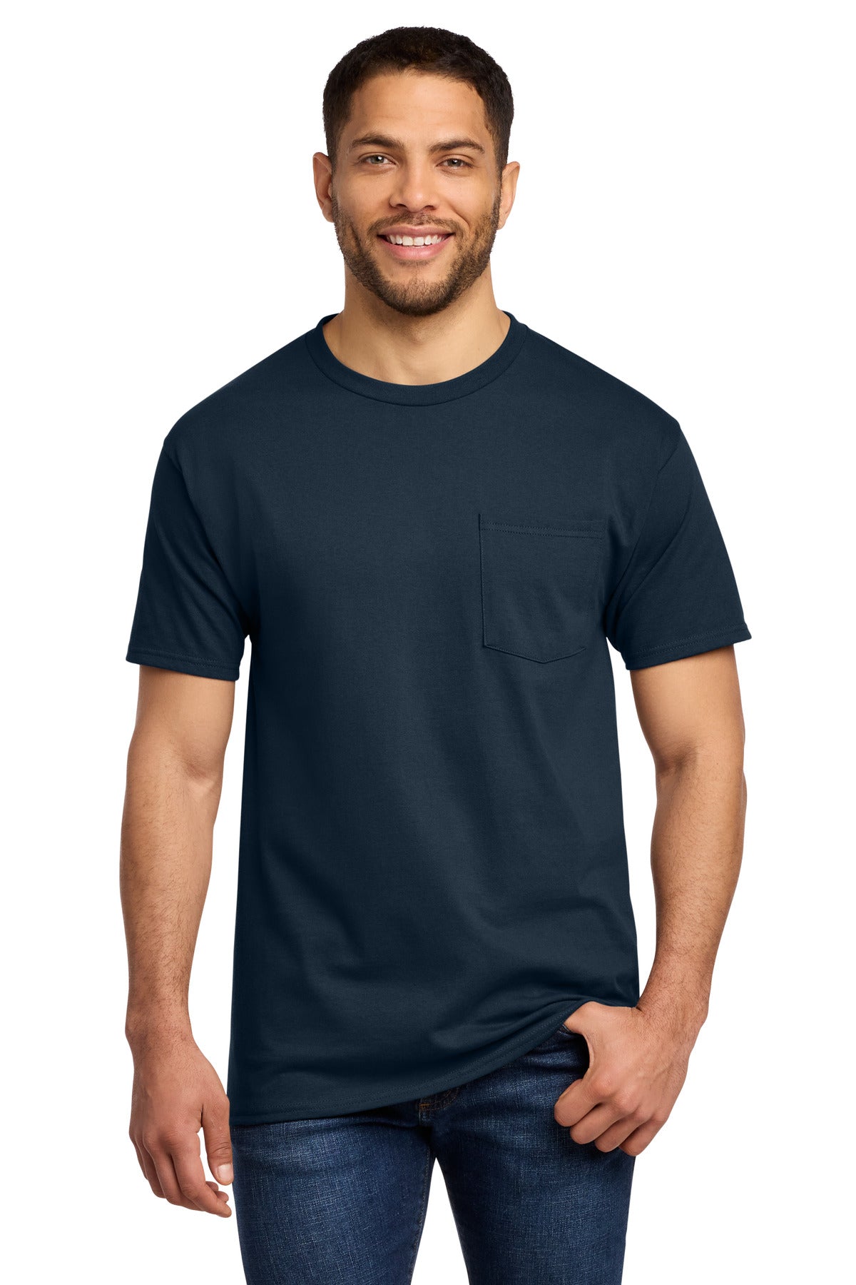 Custom Embroidered Port & Co T-Shirts  in Deep Navy