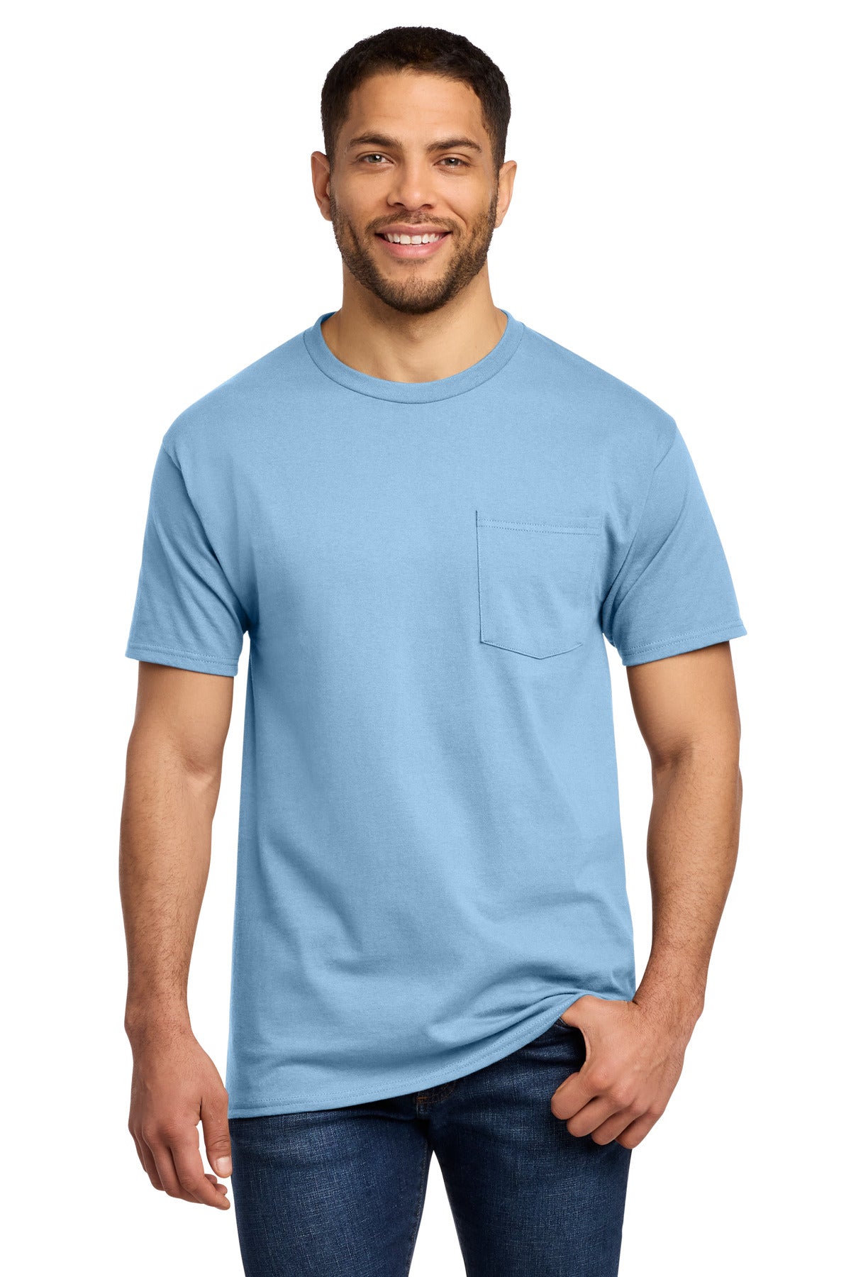 Custom Embroidered Port & Co T-Shirts  in Light Blue