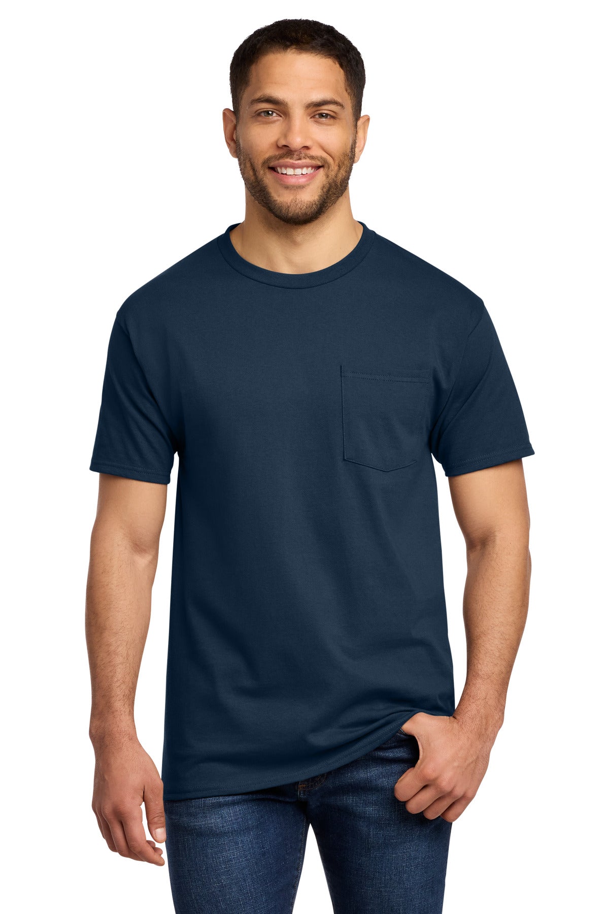 Custom Embroidered Port & Co T-Shirts  in Navy