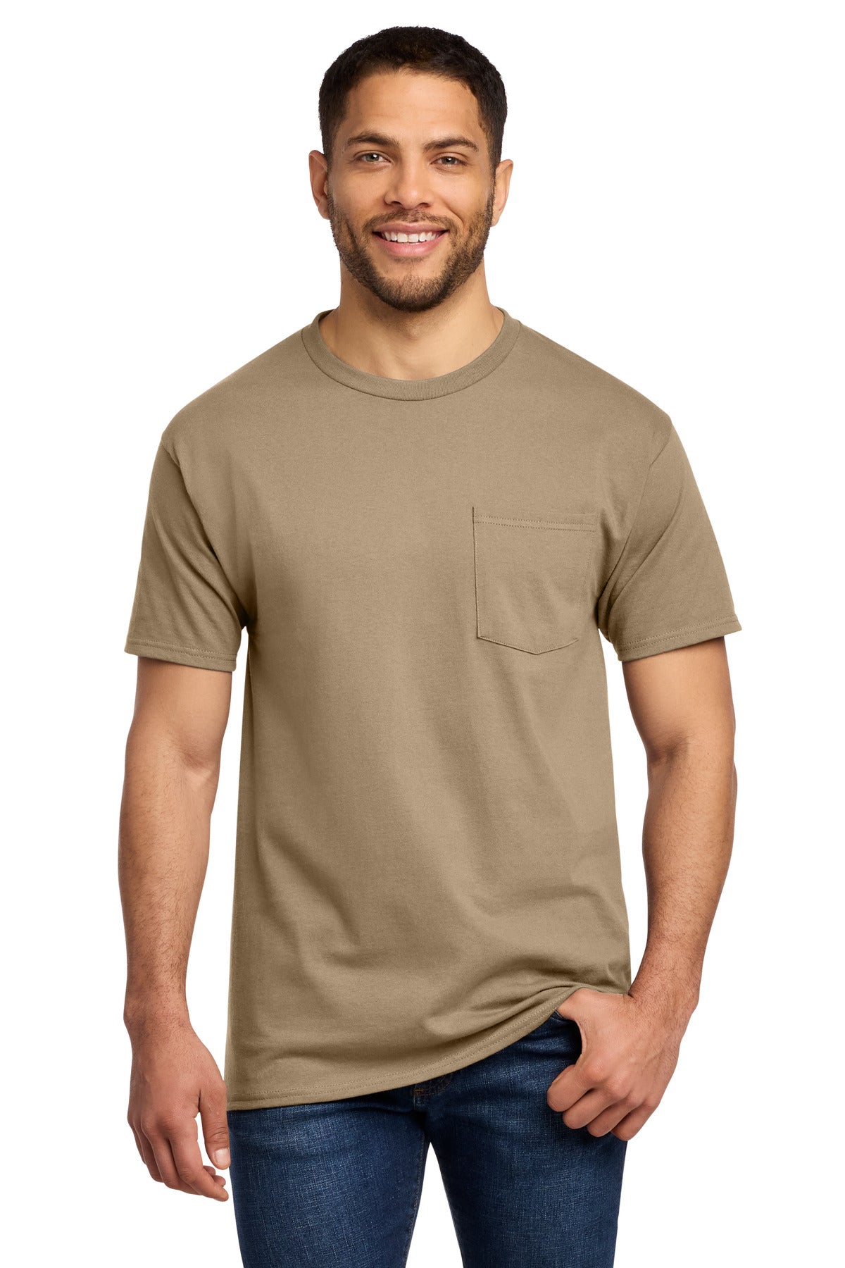 Custom Embroidered Port & Co T-Shirts  in Sand