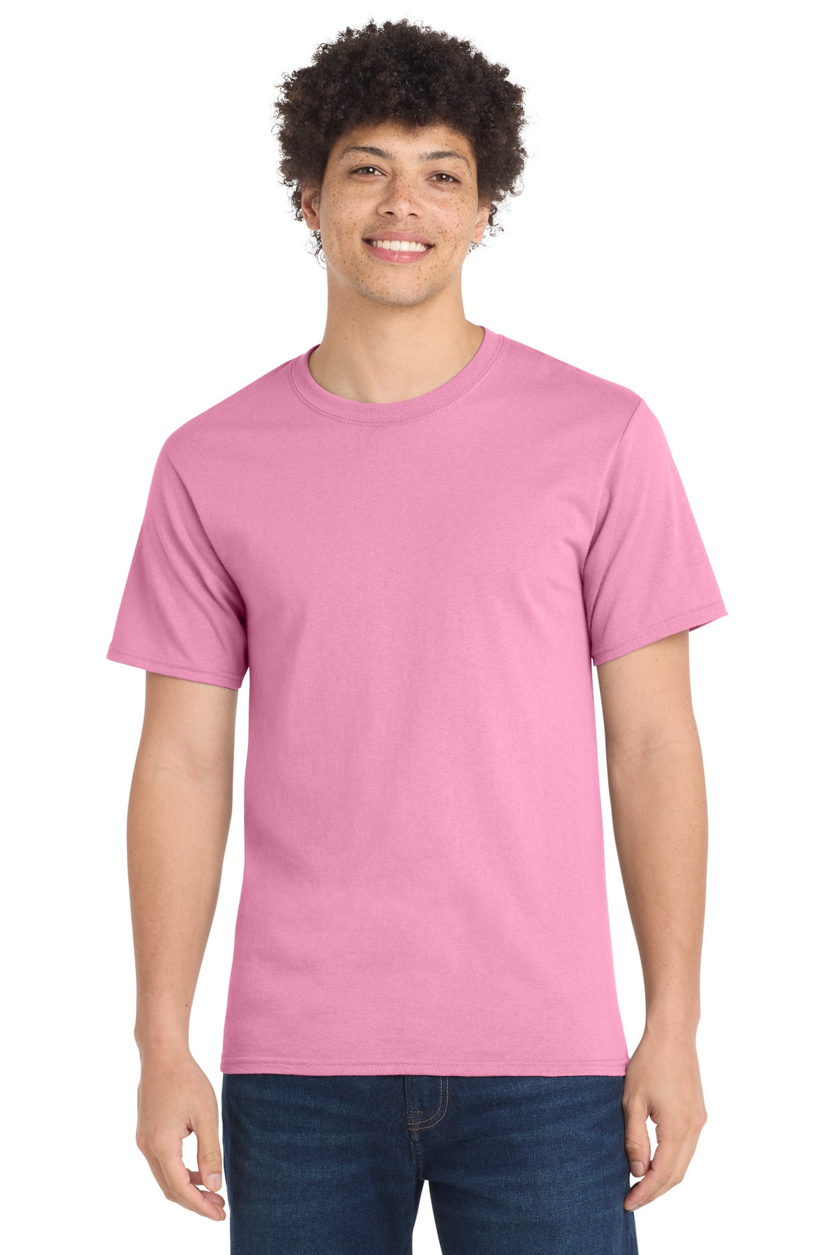 Custom Embroidered Port & Co T-Shirts  in Candy Pink