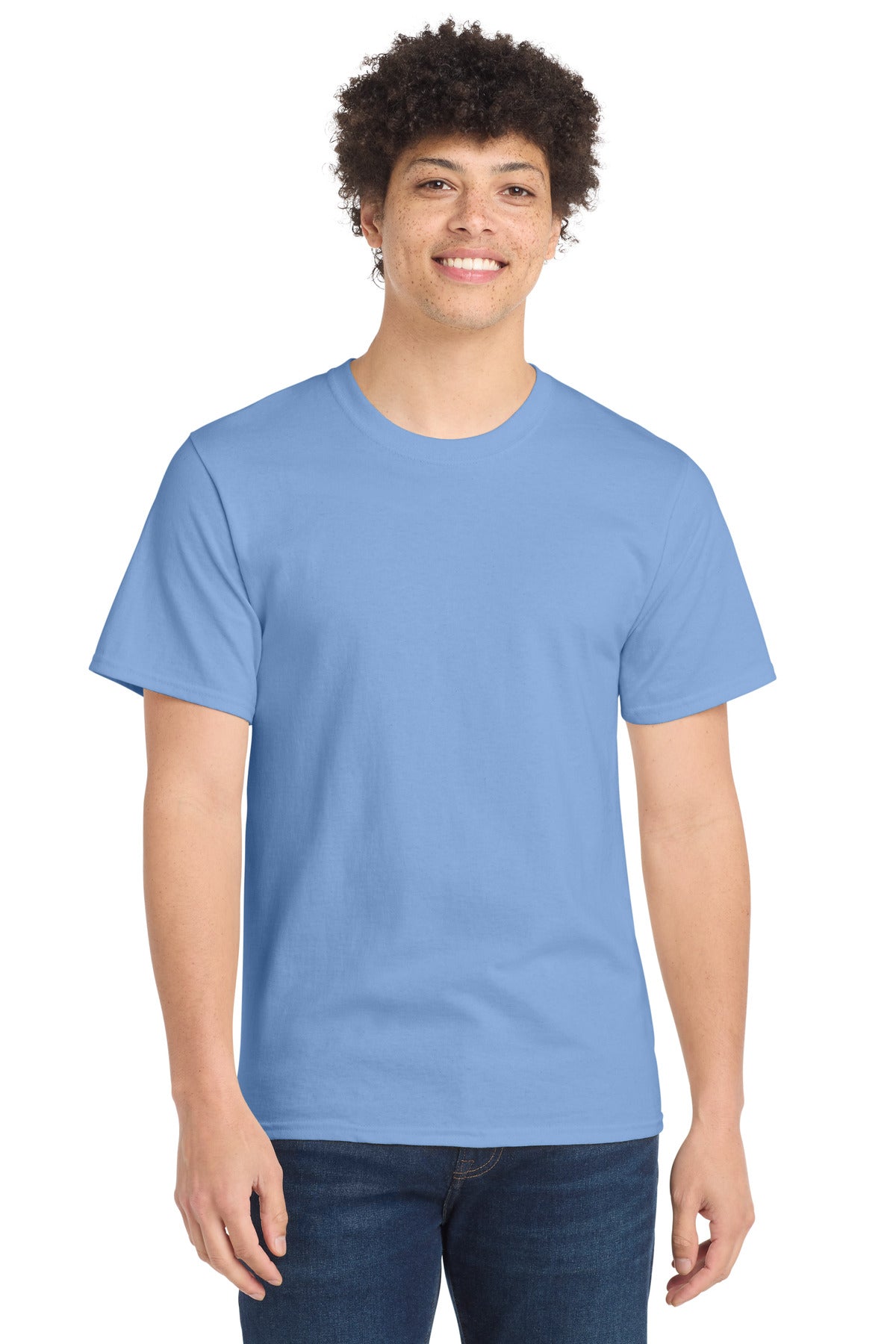 Custom Embroidered Port & Co T-Shirts  in Light Blue