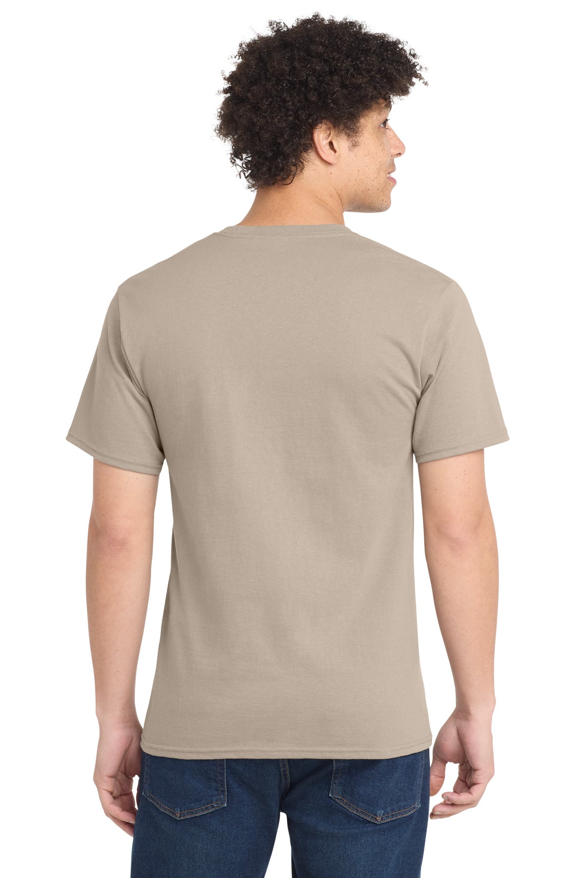 Custom Embroidered Port & Co T-Shirts  in Light Sand