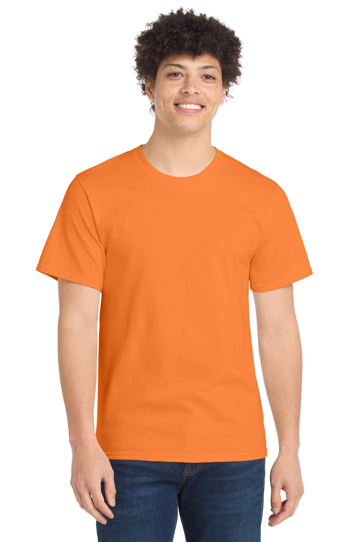 Custom Embroidered Port & Co T-Shirts  in Orange Sherbet
