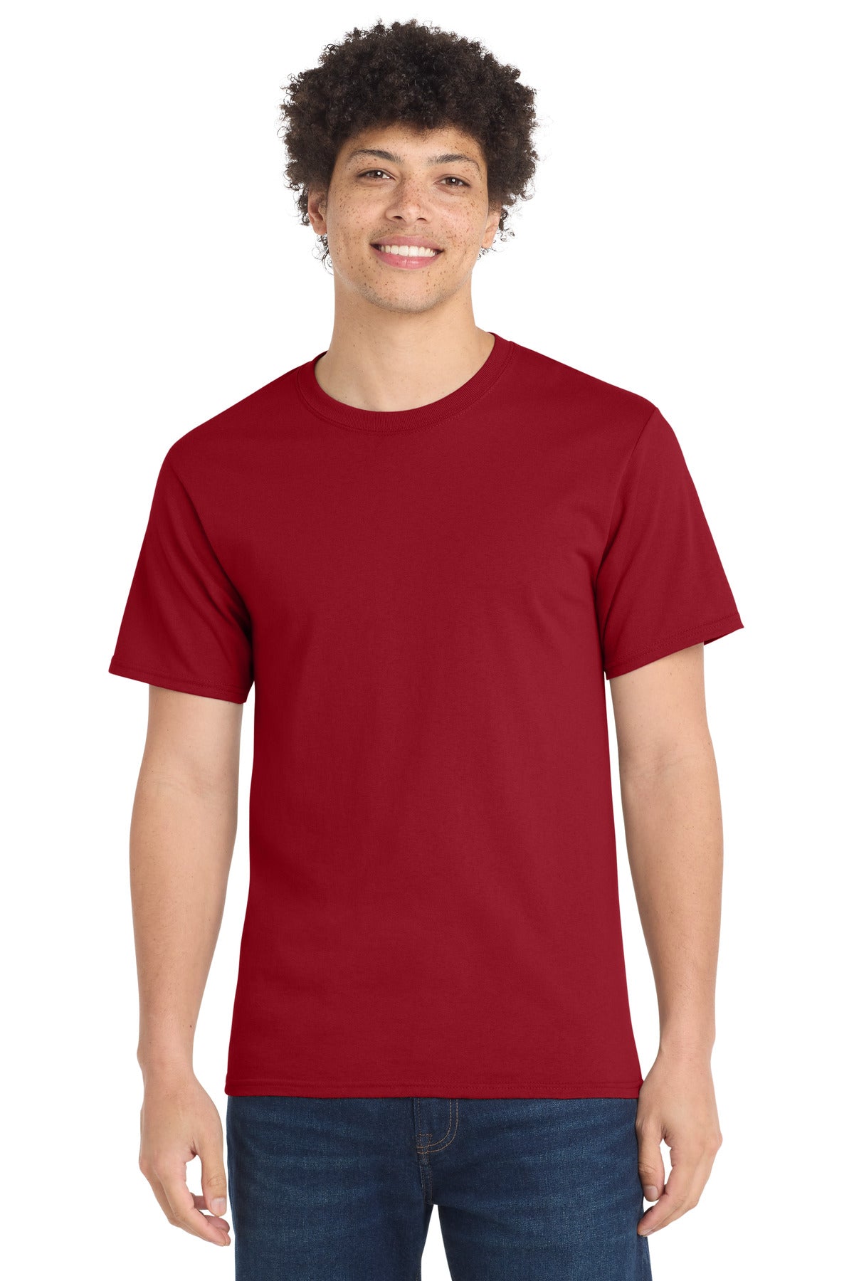 Custom Embroidered Port & Co T-Shirts  in Rich Red