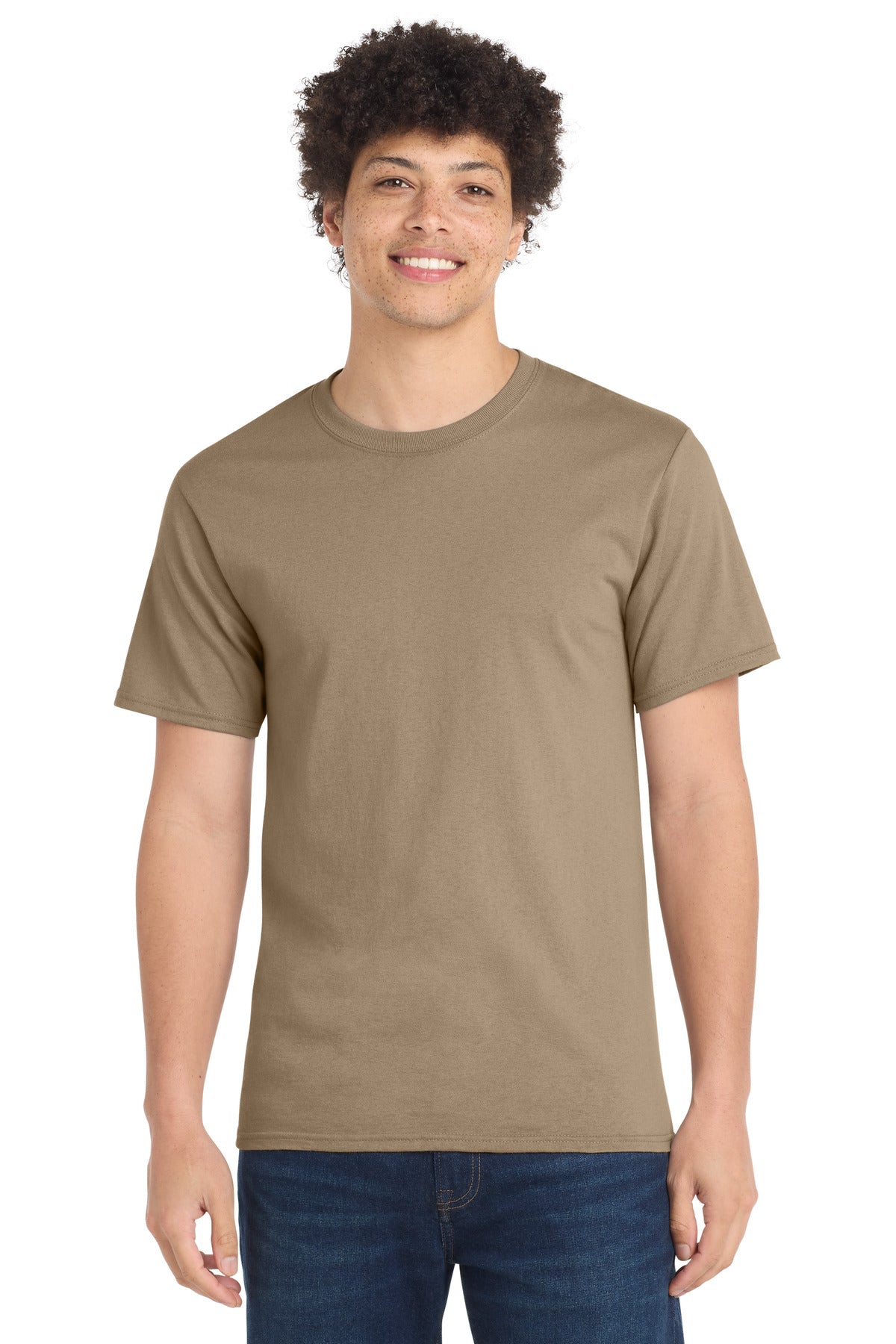 Custom Embroidered Port & Co T-Shirts  in Sand