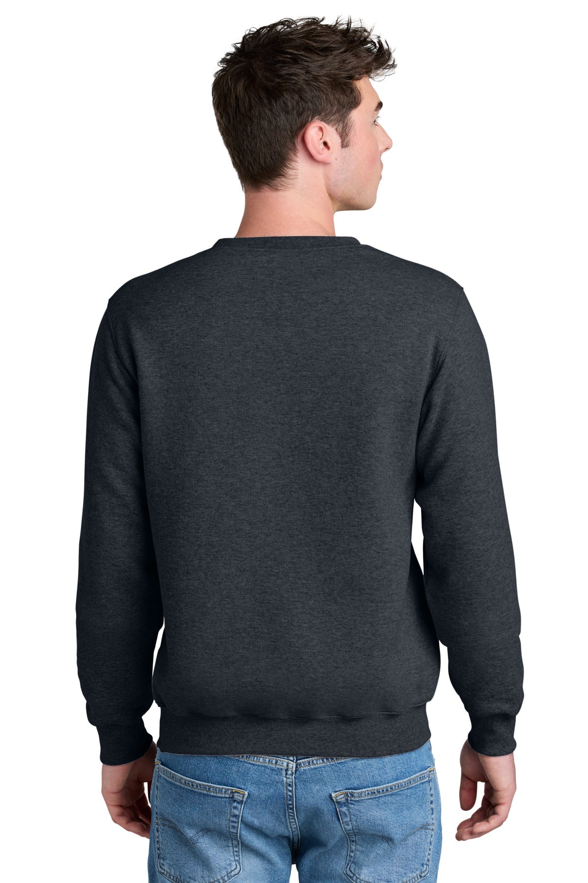 Custom Embroidered Port & Company Core Fleece Crewneck Pocket Sweatshirt PC78PKT,Dark Heather Grey