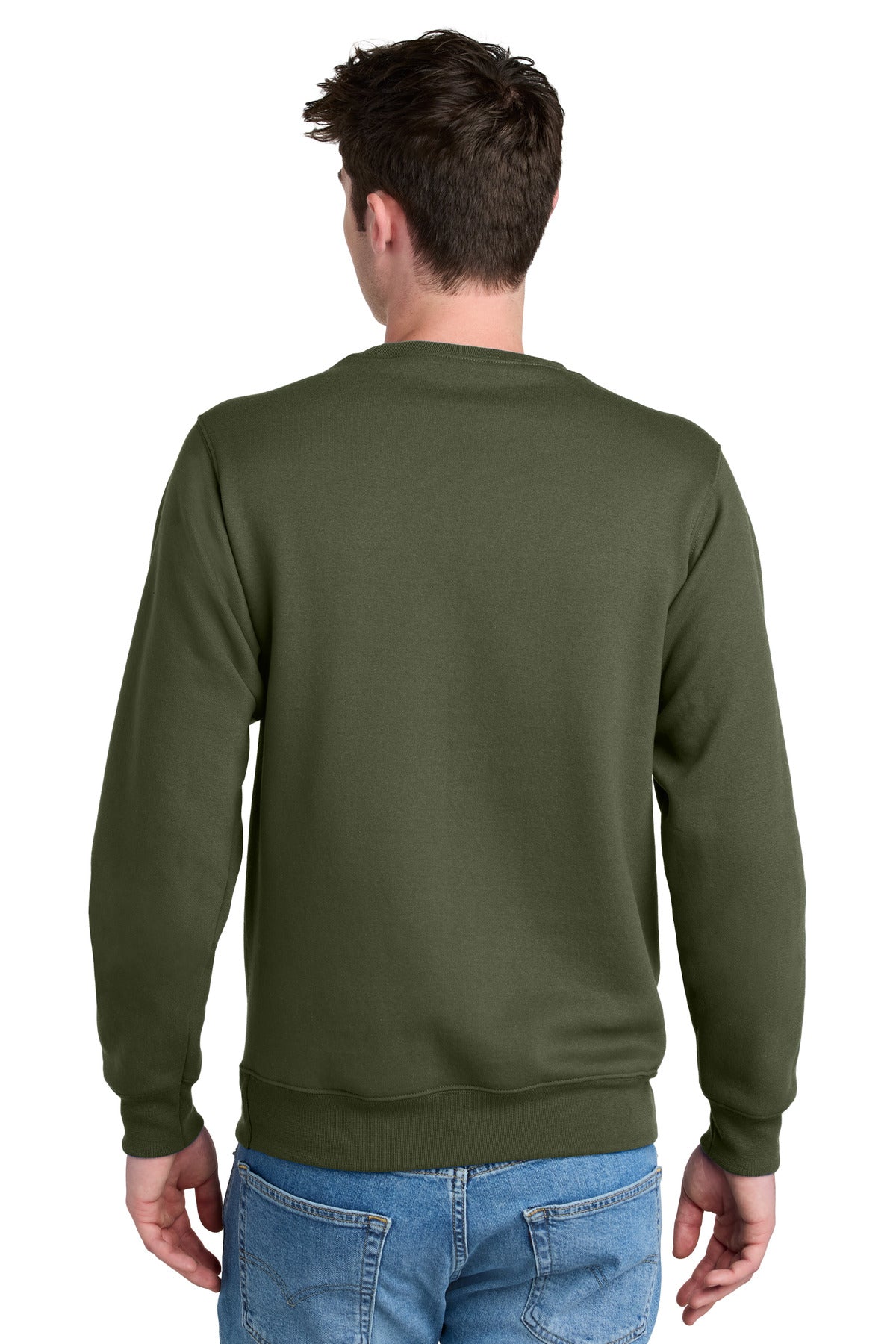 Custom Embroidered Port & Company Core Fleece Crewneck Pocket Sweatshirt PC78PKT,Olive Drab Green