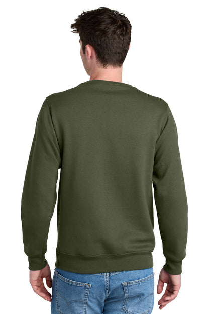 Custom Embroidered Port & Company Core Fleece Crewneck Pocket Sweatshirt PC78PKT,Olive Drab Green