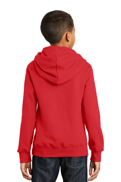 Custom Embroidered Port & Company Youth Fan Favorite Fleece Pullover Hooded Sweatshirt. PC850YH,Bright Red