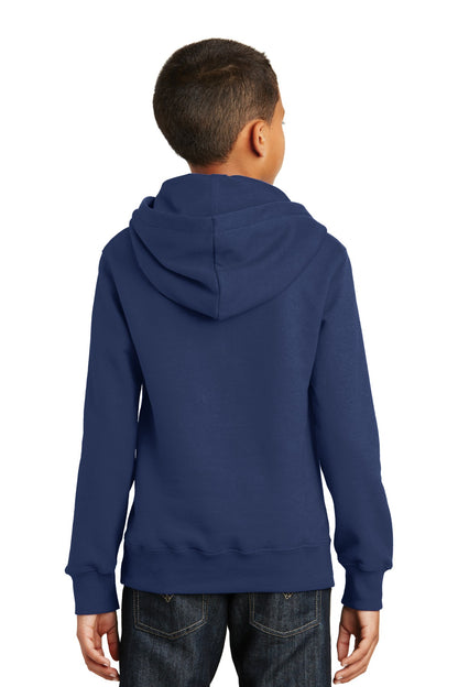 Custom Embroidered Port & Company Youth Fan Favorite Fleece Pullover Hooded Sweatshirt. PC850YH,Team Navy